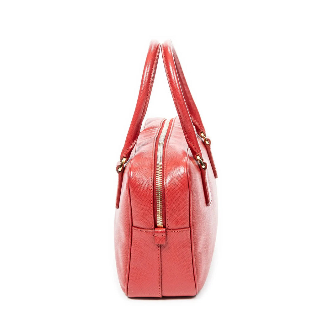 Bolso de mano pequeño con asa superior de piel saffiano roja