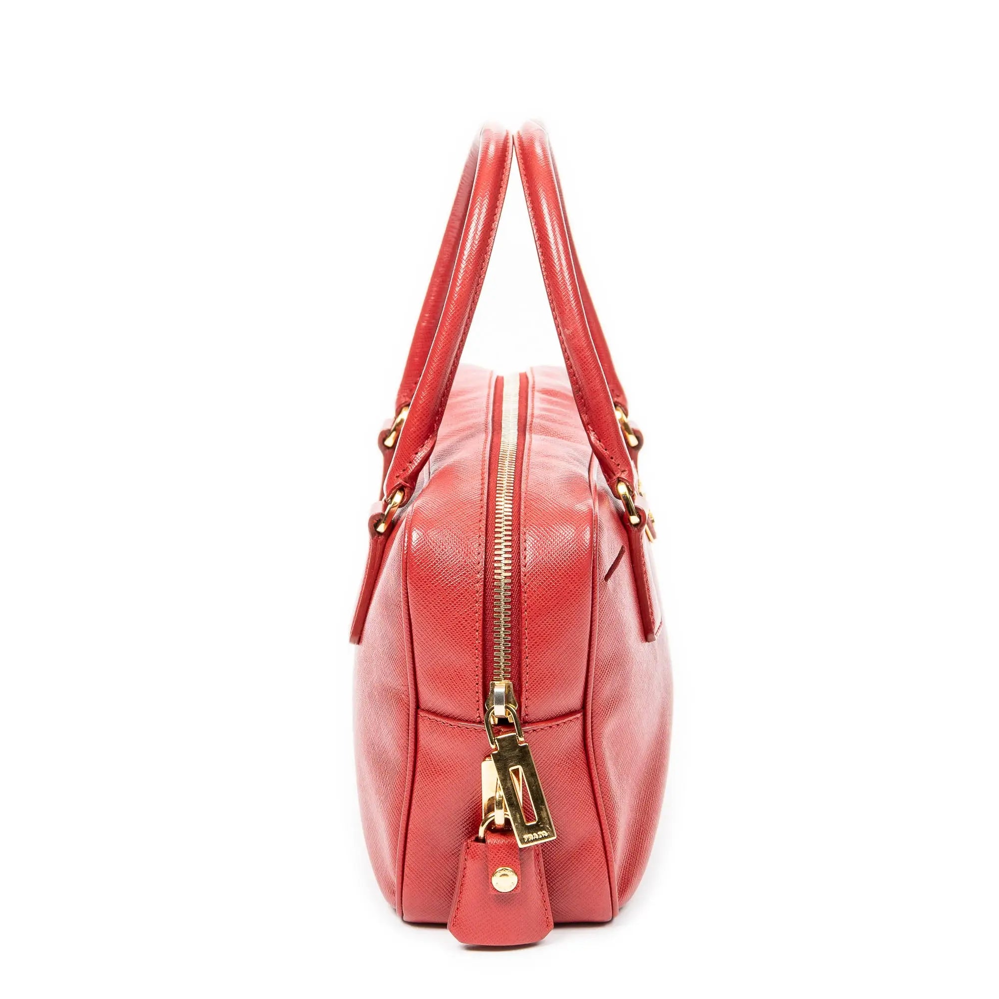 Bolso de mano pequeño con asa superior de piel saffiano roja