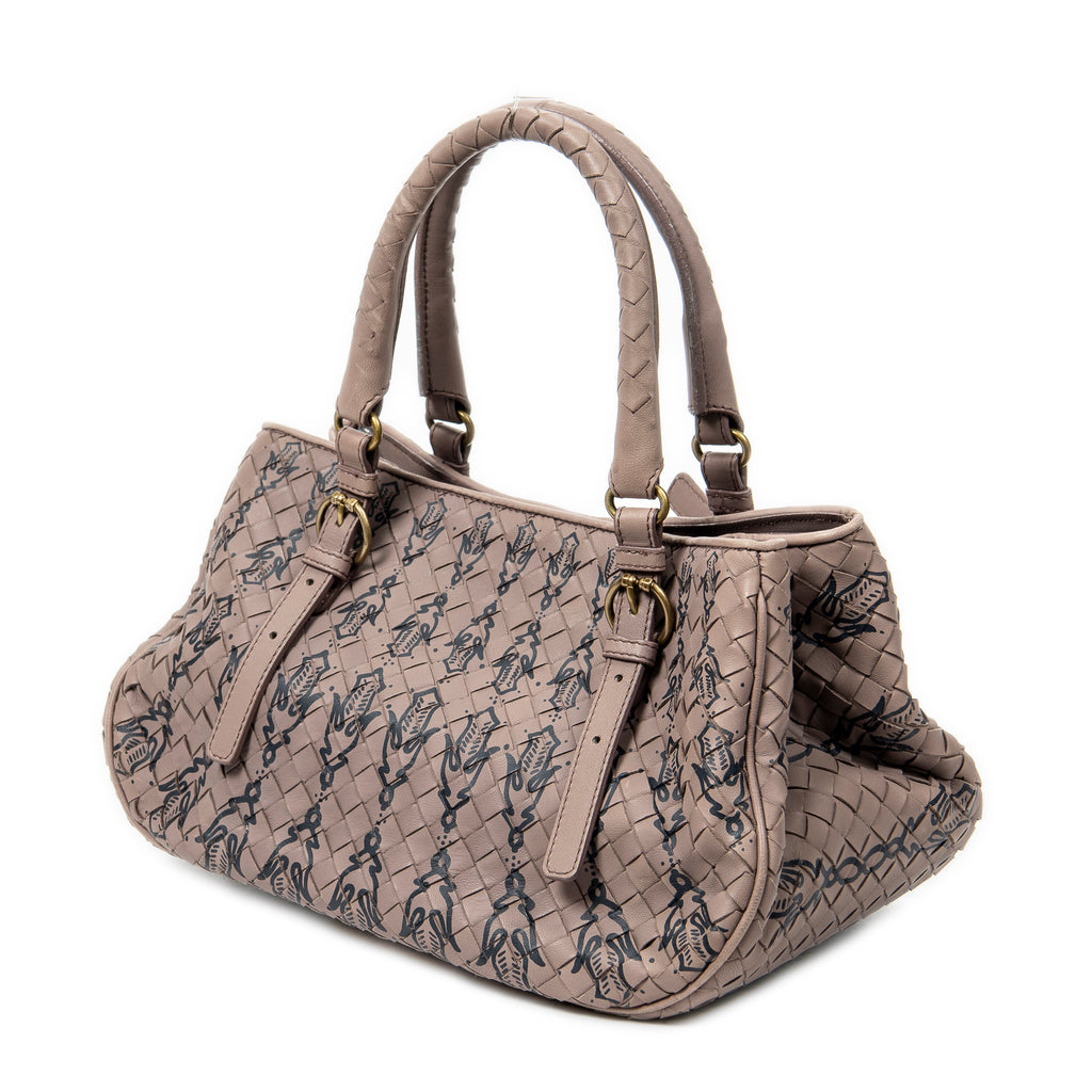 Handbag Buckle Tote Pink Printed Intrecciato Leather