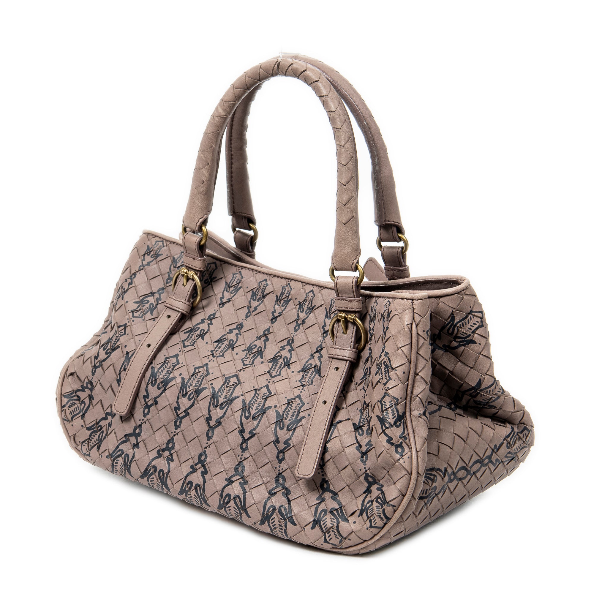 Handbag Buckle Tote Pink Printed Intrecciato Leather