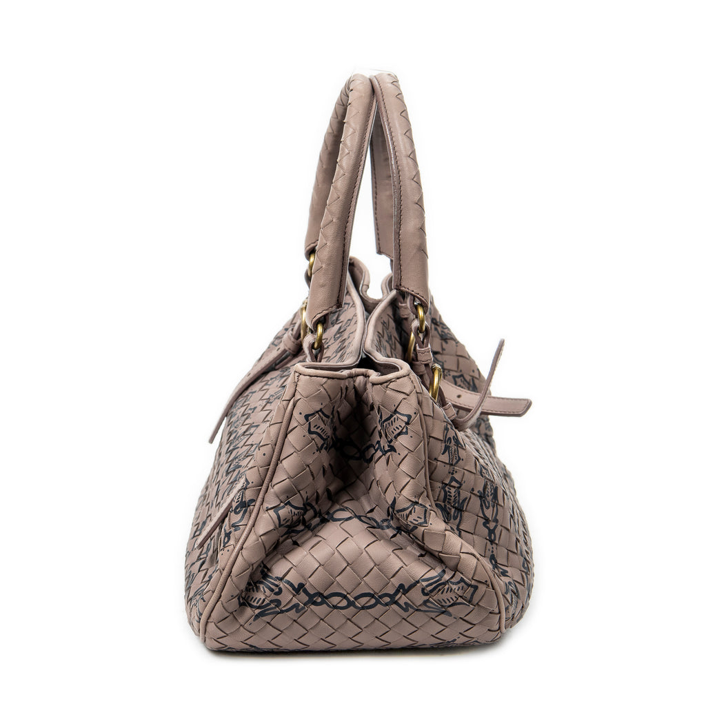 Handbag Buckle Tote Pink Printed Intrecciato Leather