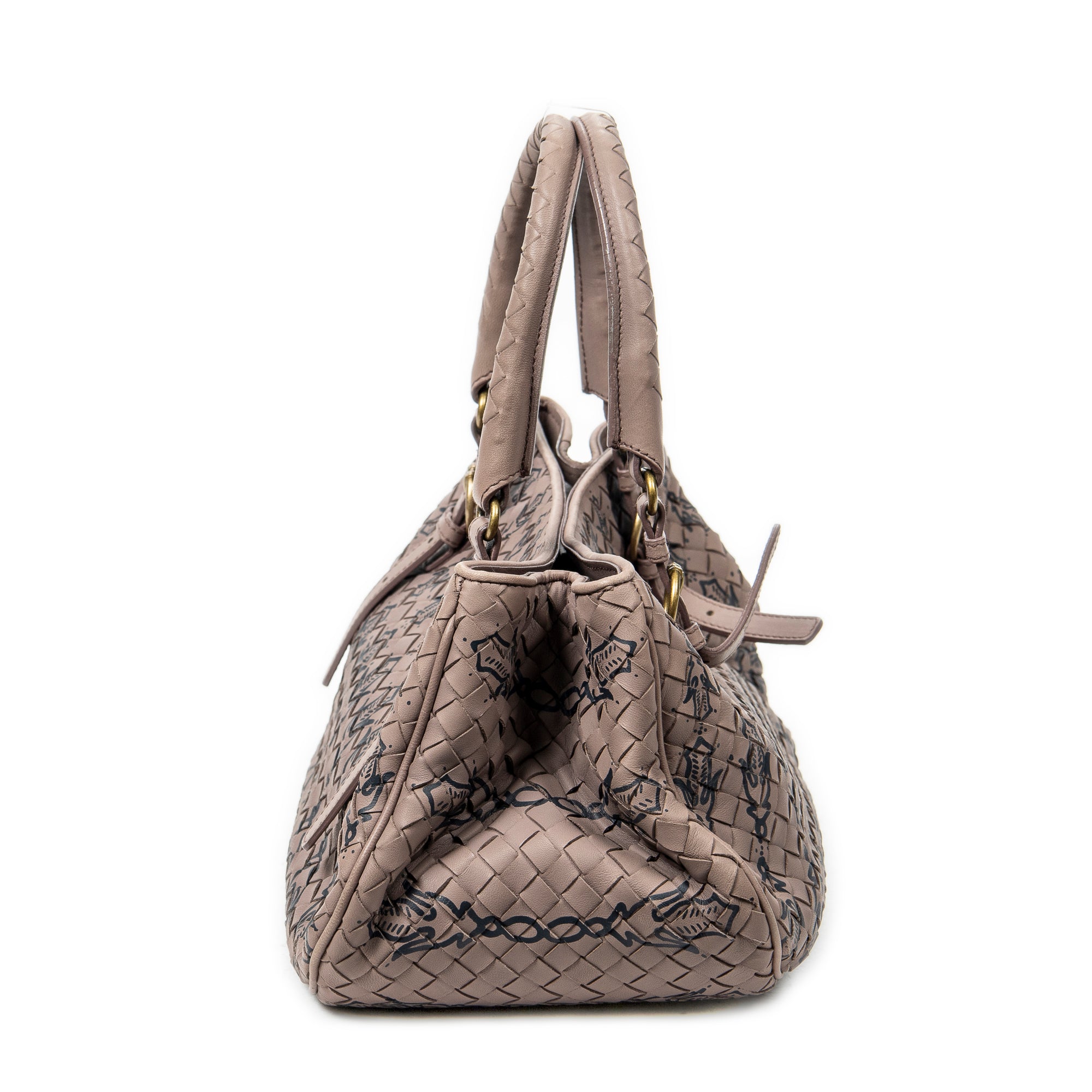 Handbag Buckle Tote Pink Printed Intrecciato Leather