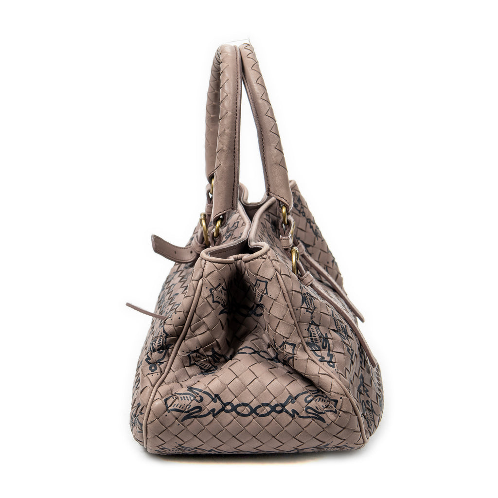 Handbag Buckle Tote Pink Printed Intrecciato Leather