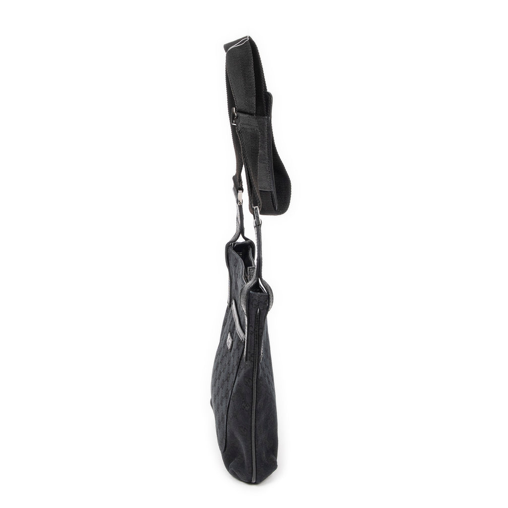Shoulder Bag Front Slip Pocket Crossbody Black Monogrammed Canvas