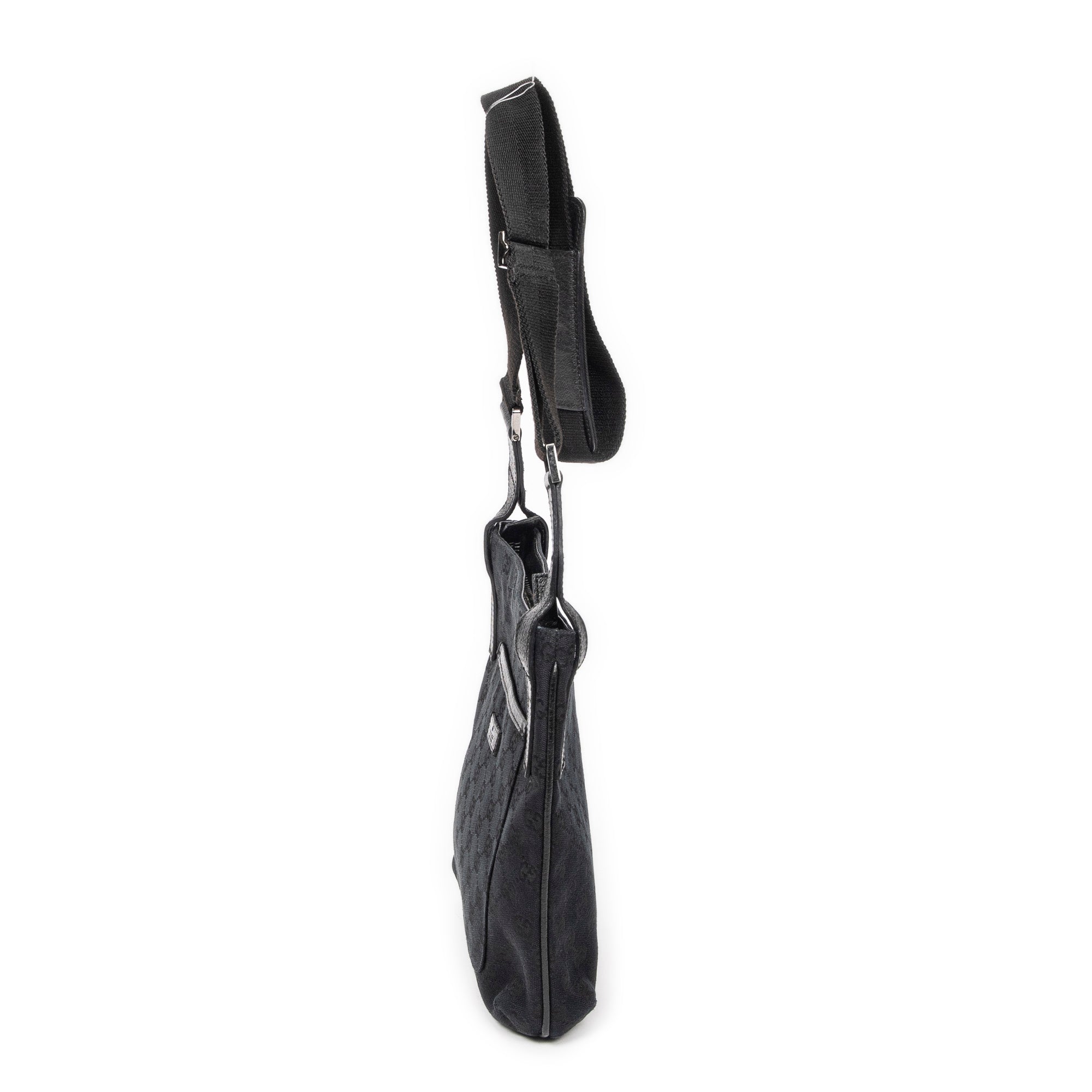 Shoulder Bag Front Slip Pocket Crossbody Black Monogrammed Canvas