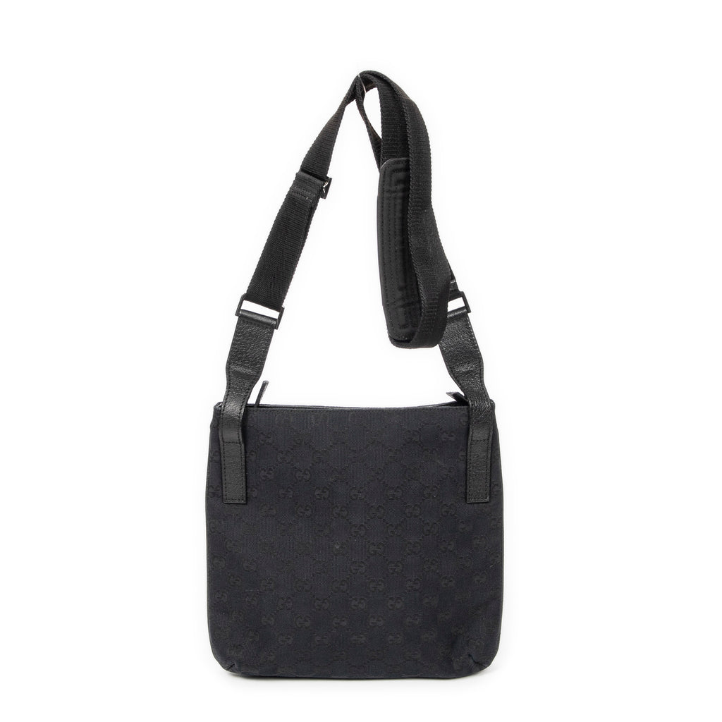 Shoulder Bag Front Slip Pocket Crossbody Black Monogrammed Canvas