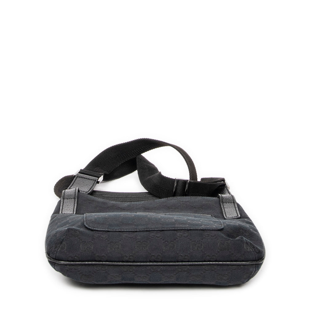 Shoulder Bag Front Slip Pocket Crossbody Black Monogrammed Canvas