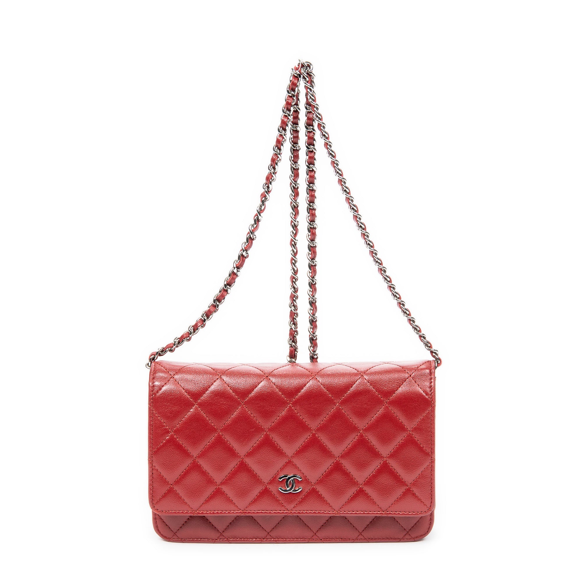 Shoulder Bag Classic Wallet on Chain Red Quilted Lambskin Leather