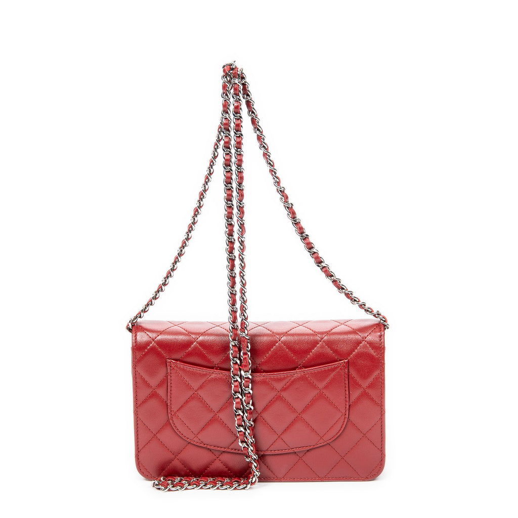 Shoulder Bag Classic Wallet on Chain Red Quilted Lambskin Leather