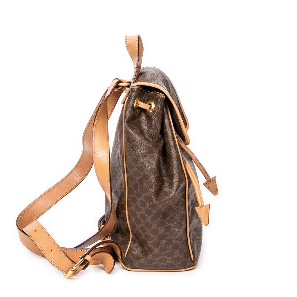 Backpack Small Flap Drawstring Backpack Beige Macadam Coated Canvas
