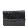 Shoulder Bag Vintage Push Lock Straight Flap Black Quilted Lambskin Leather
