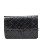 Shoulder Bag Vintage Push Lock Straight Flap Black Quilted Lambskin Leather