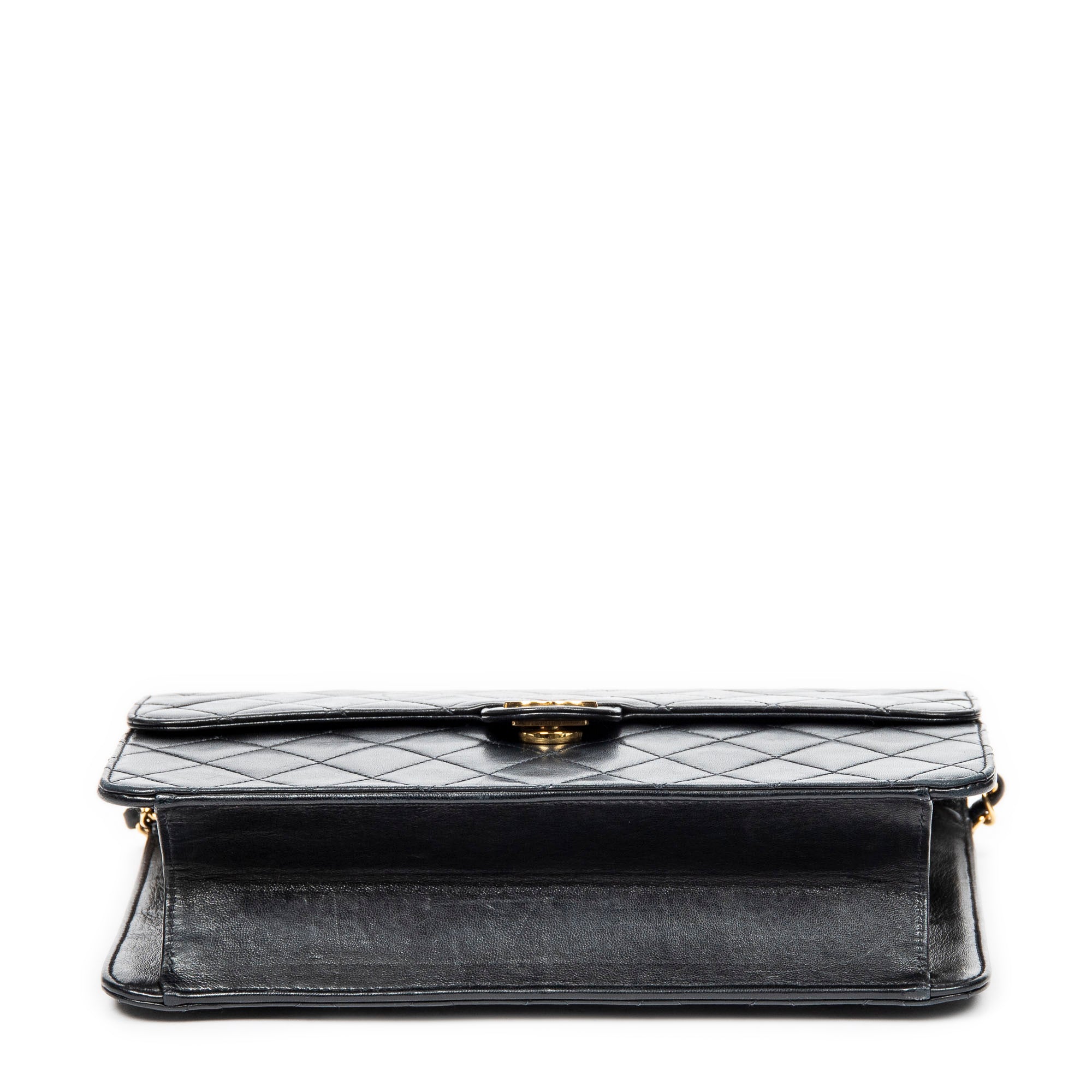 Shoulder Bag Vintage Push Lock Straight Flap Black Quilted Lambskin Leather