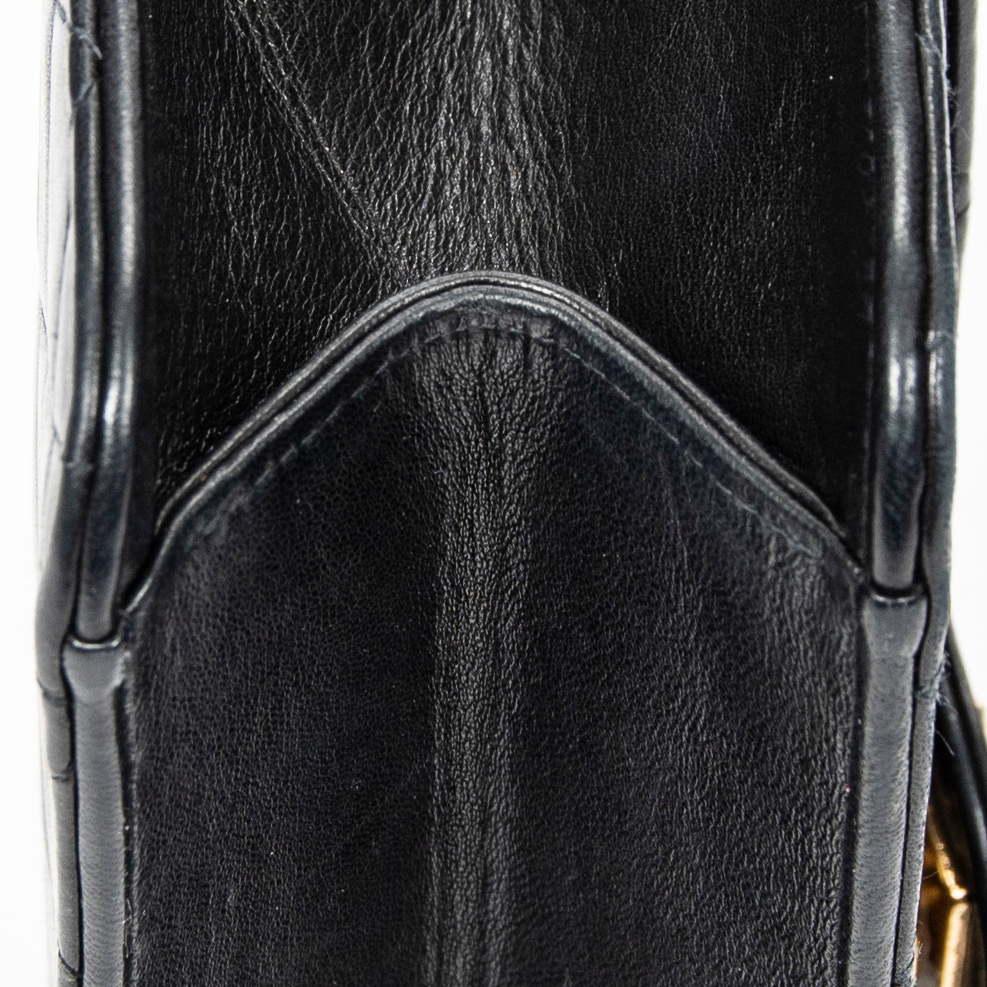 Shoulder Bag Vintage Push Lock Straight Flap Black Quilted Lambskin Leather