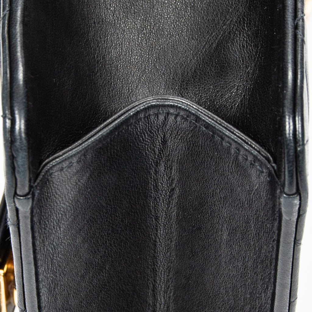 Shoulder Bag Vintage Push Lock Straight Flap Black Quilted Lambskin Leather