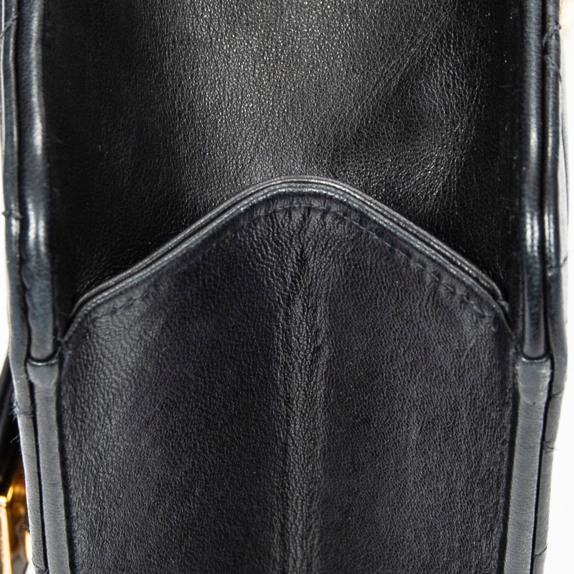 Shoulder Bag Vintage Push Lock Straight Flap Black Quilted Lambskin Leather