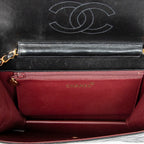 Shoulder Bag Vintage Push Lock Straight Flap Black Quilted Lambskin Leather