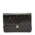 Shoulder Bag Vintage Push Lock Straight Flap Black Quilted Lambskin Leather