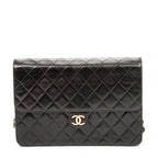 Shoulder Bag Vintage Push Lock Straight Flap Black Quilted Lambskin Leather