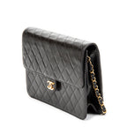 Shoulder Bag Vintage Push Lock Straight Flap Black Quilted Lambskin Leather
