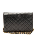 Shoulder Bag Vintage Push Lock Straight Flap Black Quilted Lambskin Leather