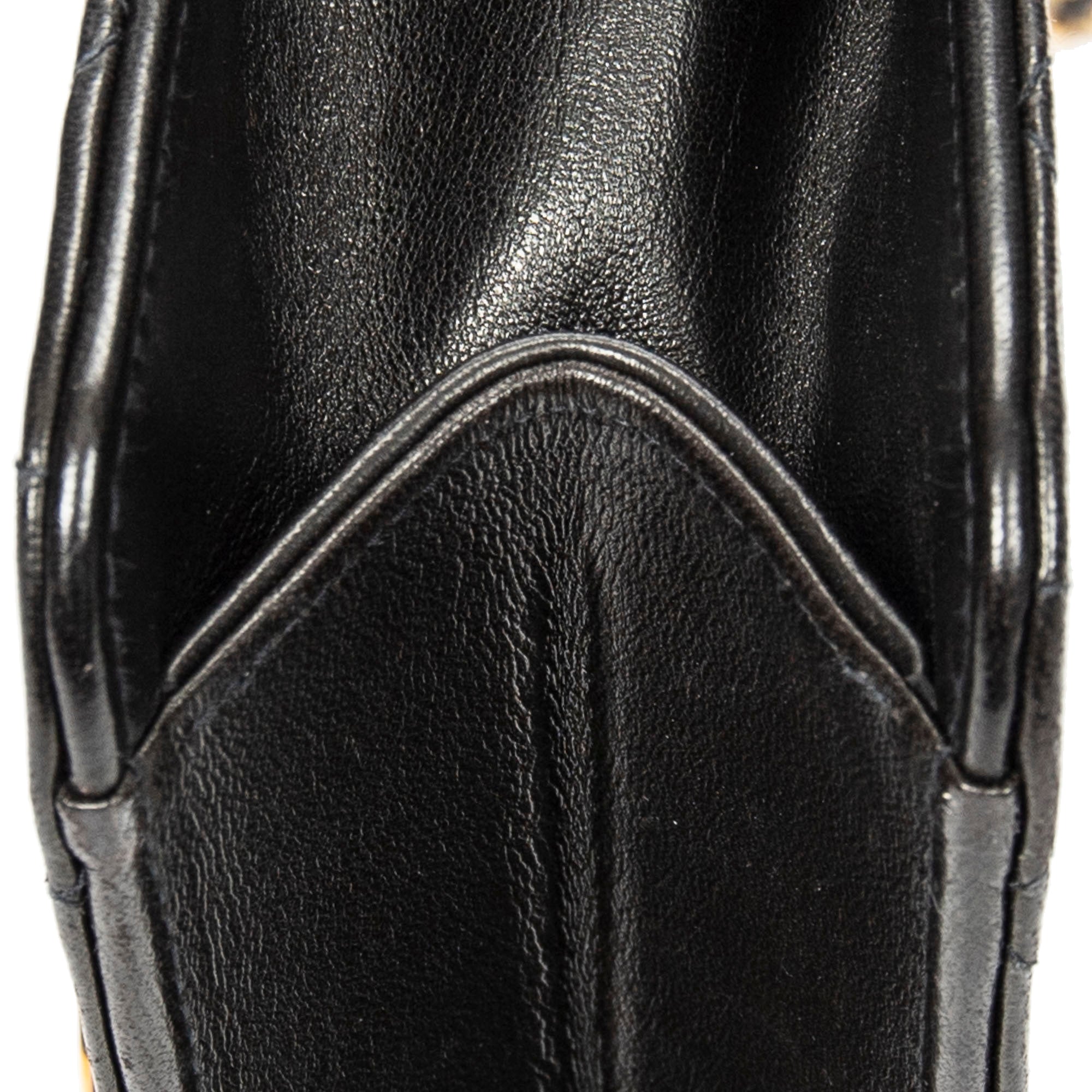 Shoulder Bag Vintage Push Lock Straight Flap Black Quilted Lambskin Leather