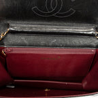 Shoulder Bag Vintage Push Lock Straight Flap Black Quilted Lambskin Leather
