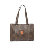 Shoulder Bag Zip Shopping Tote Brown Macadam Coated Canvas