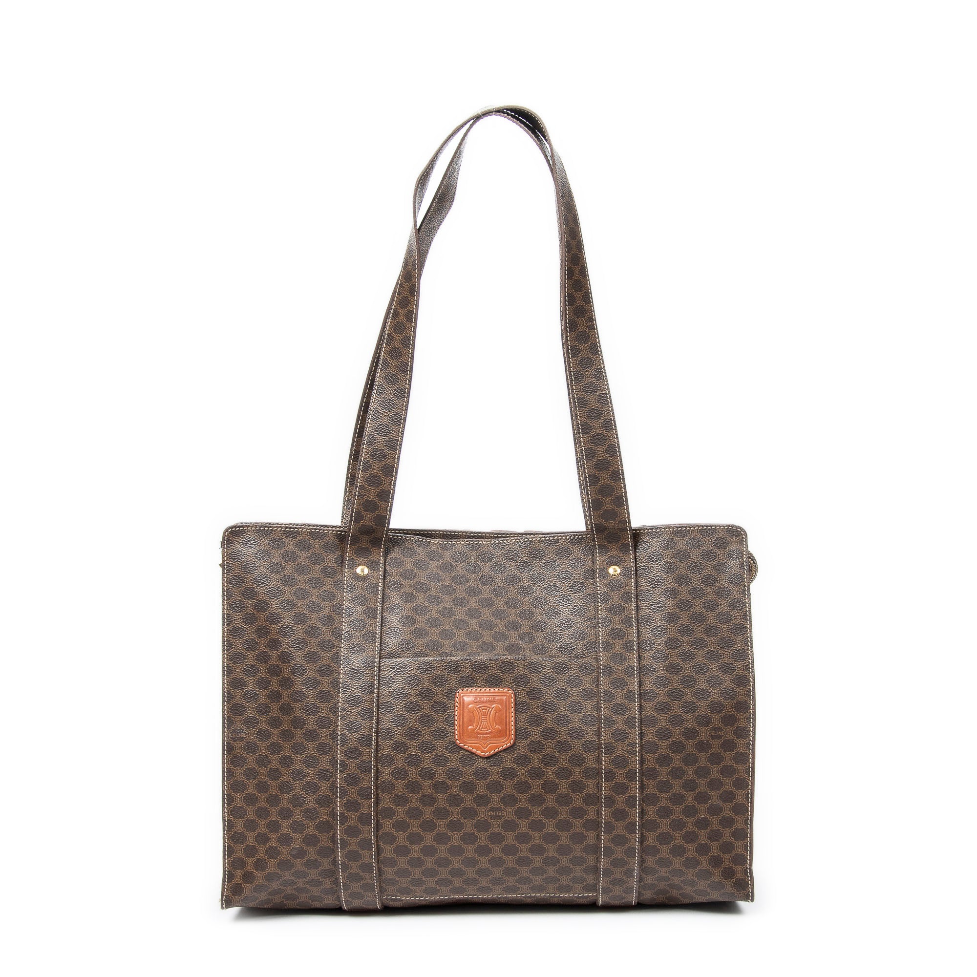 Shoulder Bag Zip Shopping Tote Brown Macadam Coated Canvas