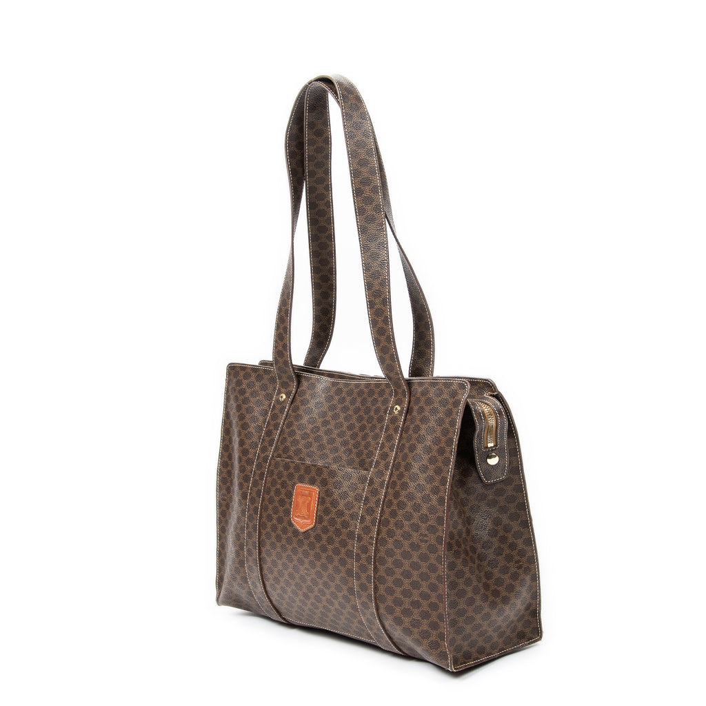 Shoulder Bag Zip Shopping Tote Brown Macadam Coated Canvas