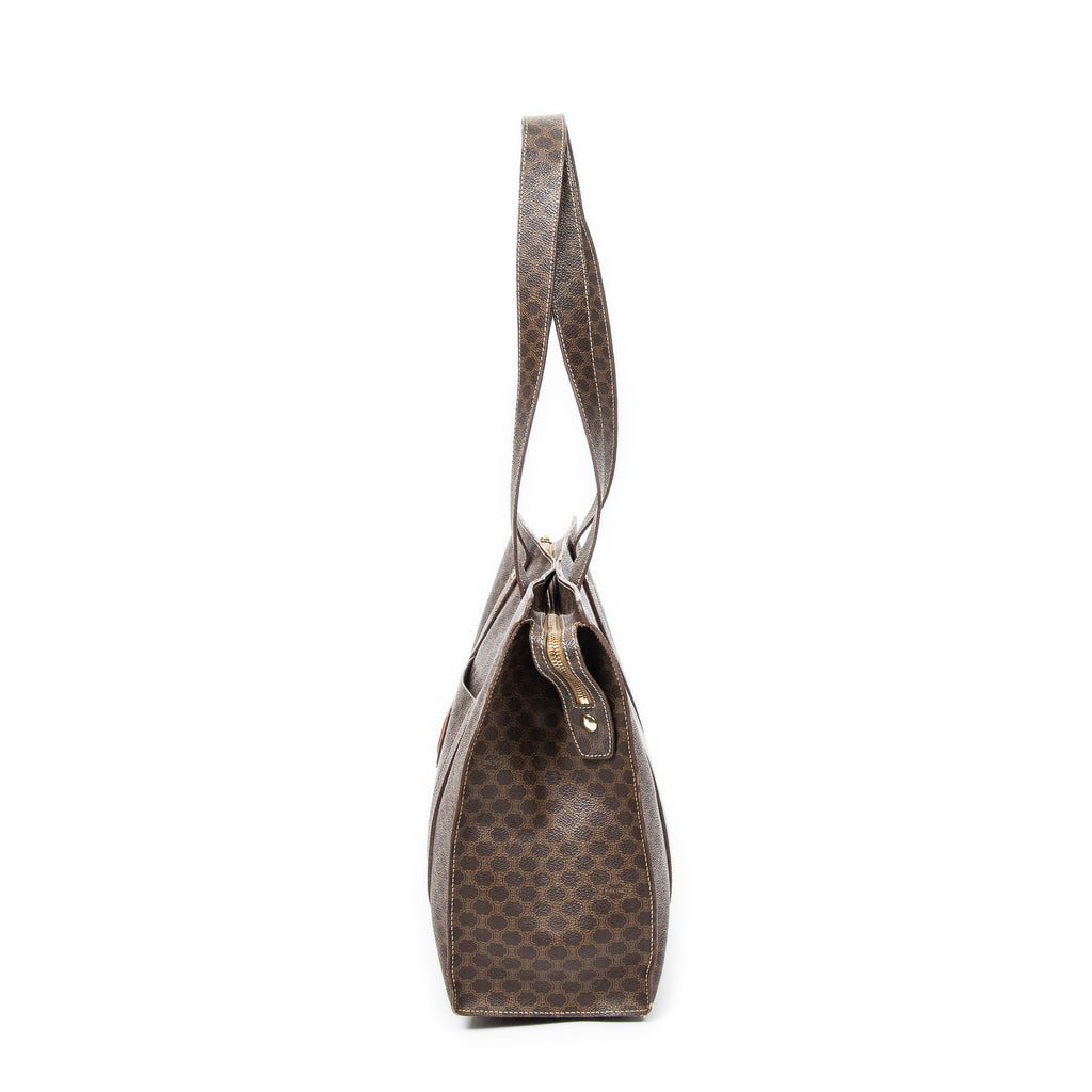 Shoulder Bag Zip Shopping Tote Brown Macadam Coated Canvas