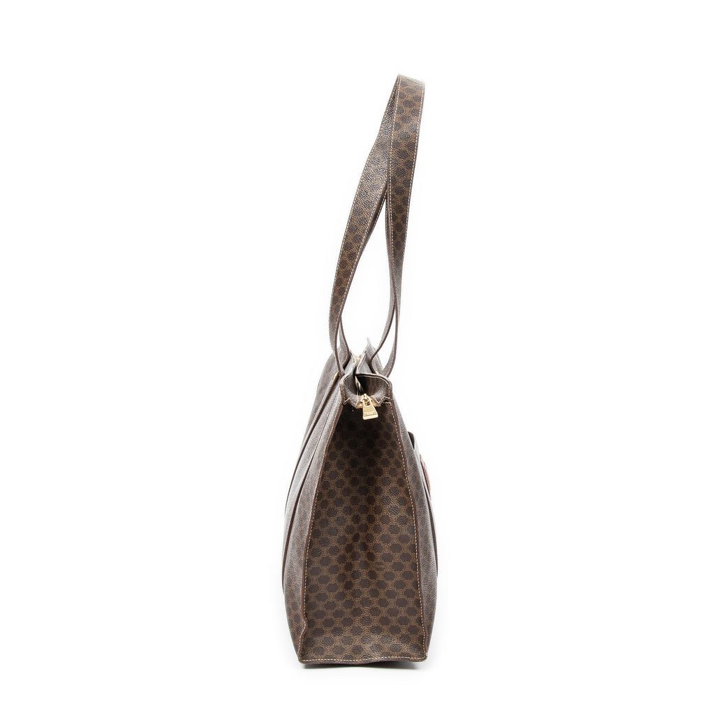 Shoulder Bag Zip Shopping Tote Brown Macadam Coated Canvas