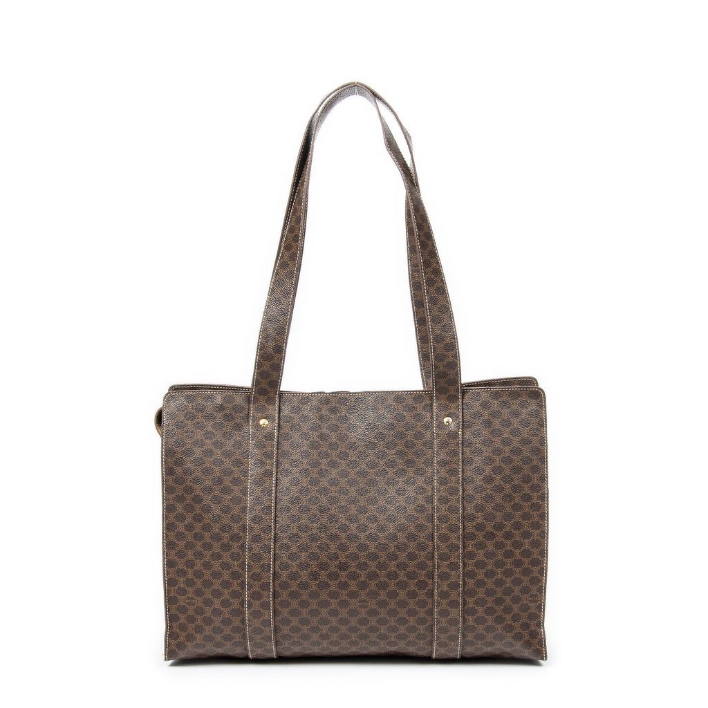 Shoulder Bag Zip Shopping Tote Brown Macadam Coated Canvas
