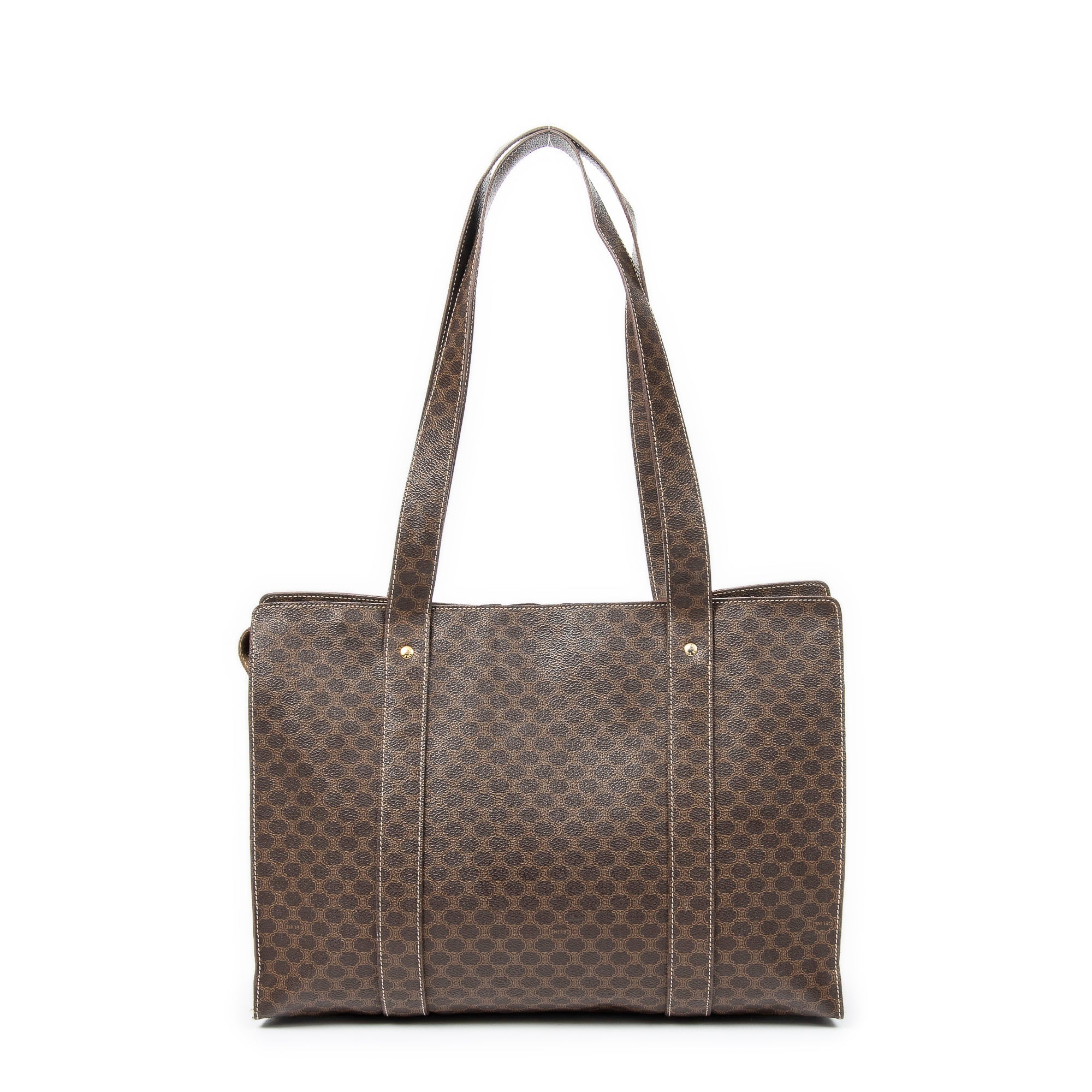 Shoulder Bag Zip Shopping Tote Brown Macadam Coated Canvas