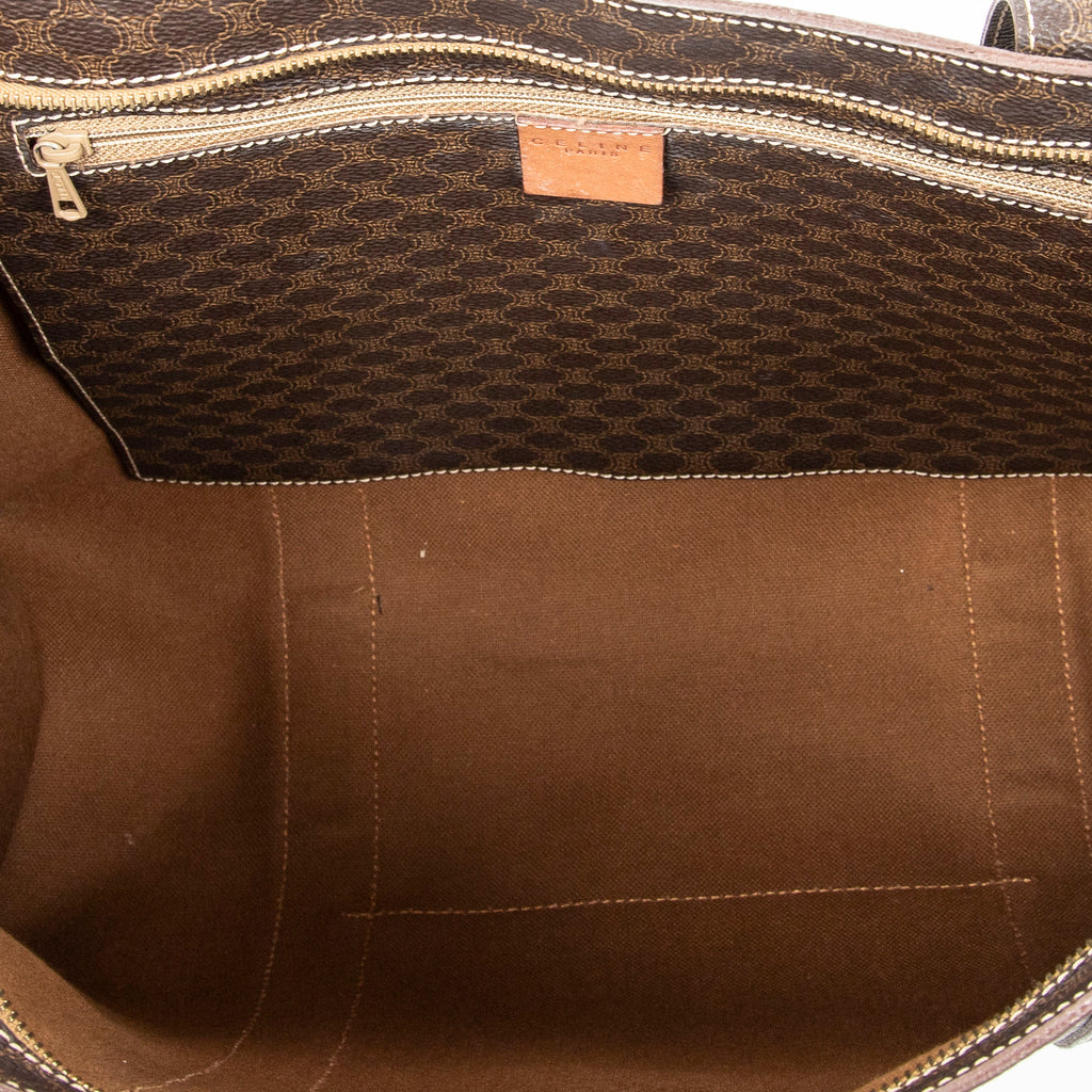 Shoulder Bag Zip Shopping Tote Brown Macadam Coated Canvas