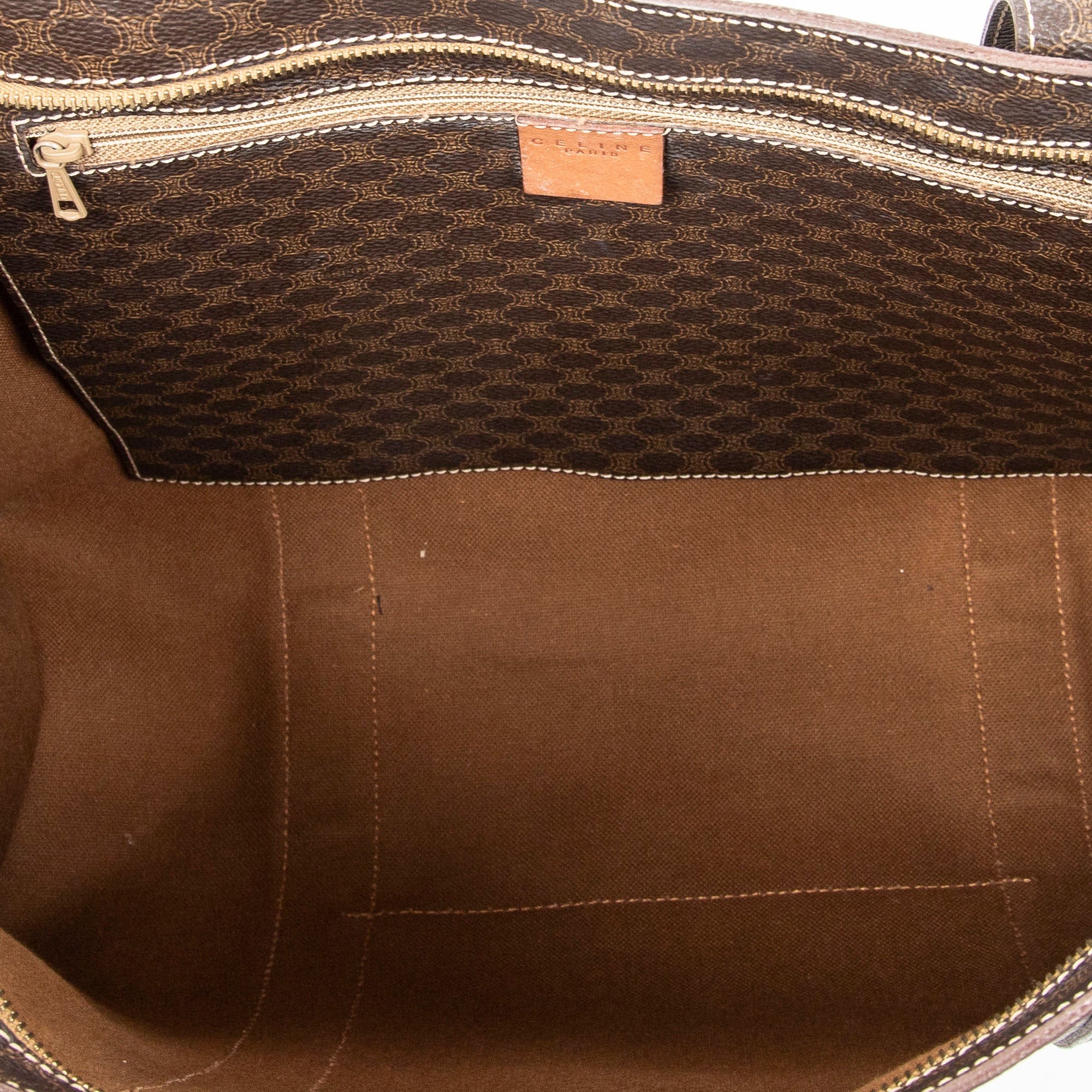 Shoulder Bag Zip Shopping Tote Brown Macadam Coated Canvas