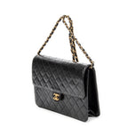 Shoulder Bag Vintage Push Lock Straight Flap Black Quilted Lambskin Leather