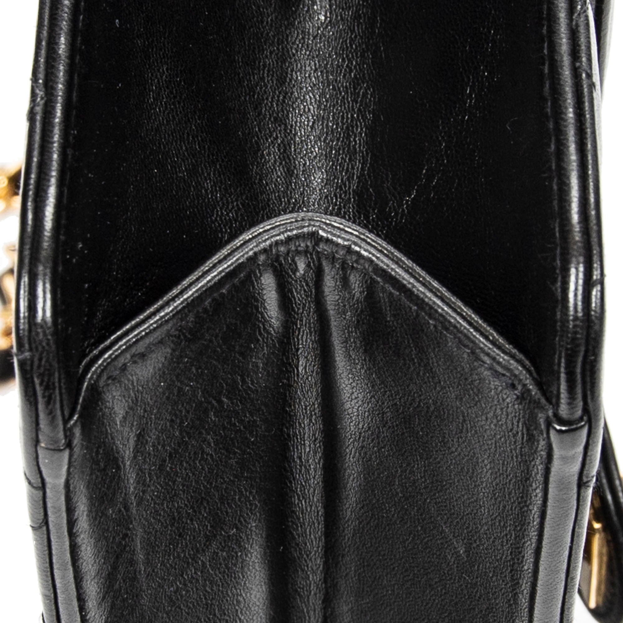 Shoulder Bag Vintage Push Lock Straight Flap Black Quilted Lambskin Leather