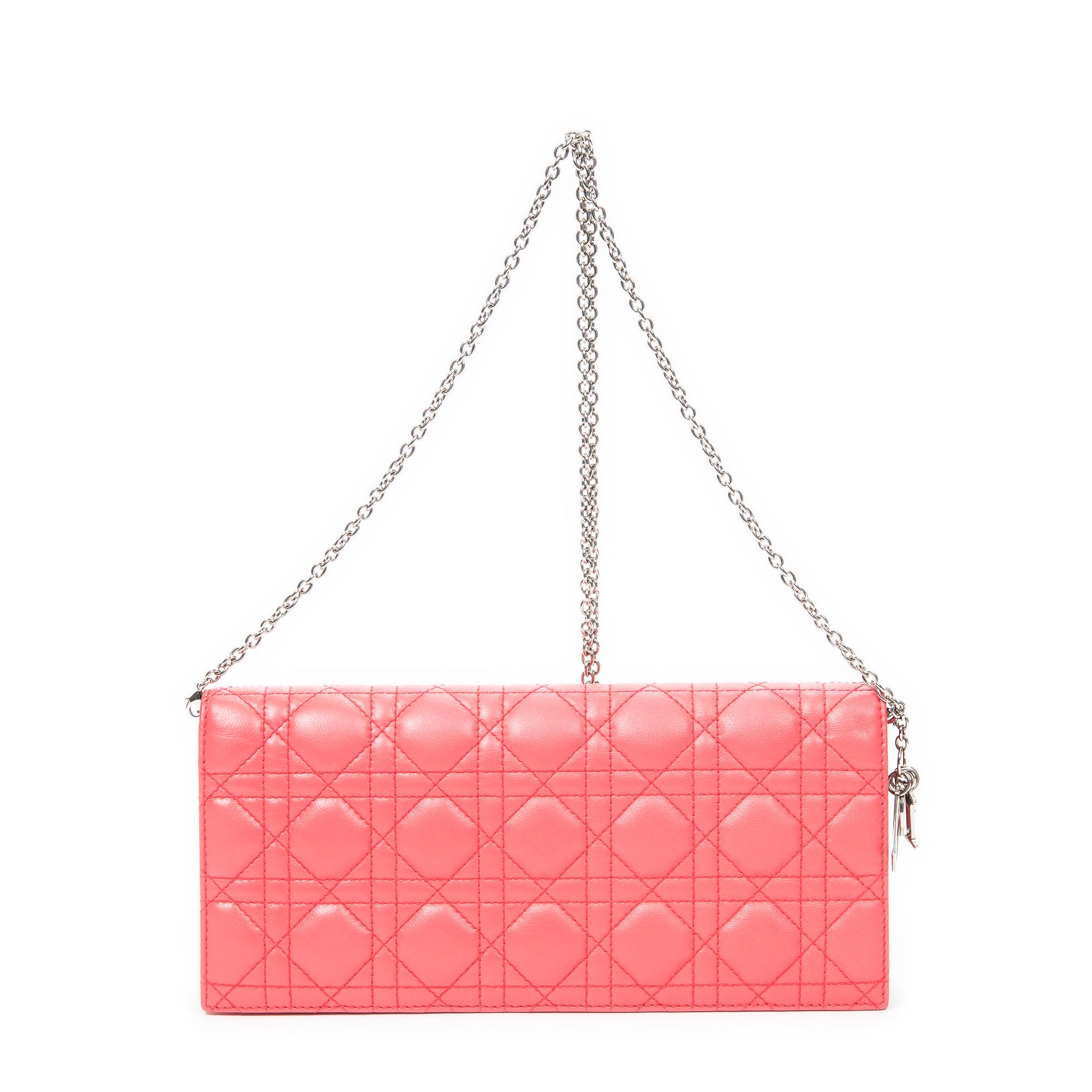 Shoulder Bag Cannage Chain Clutch Fuchsia Pink Cannage Lambskin Leather