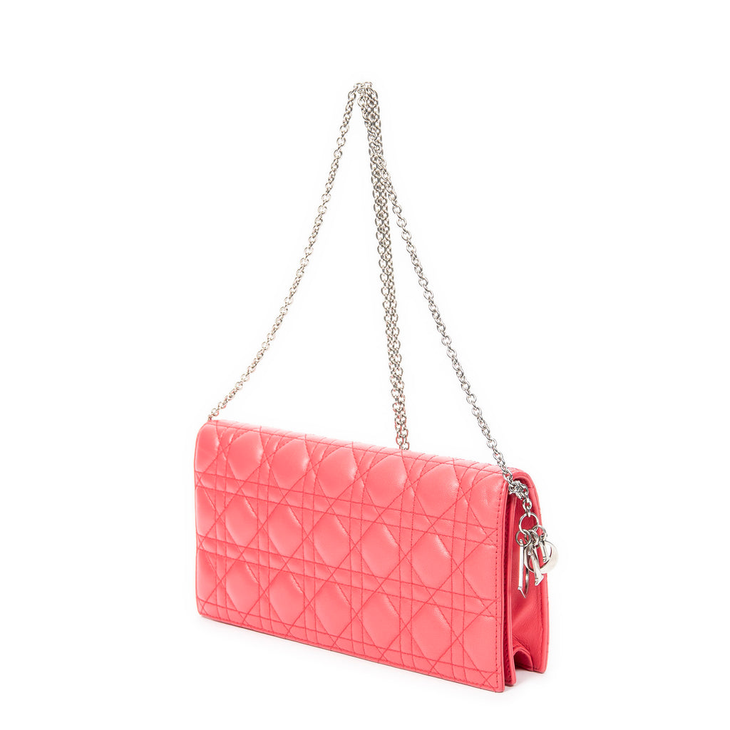 Shoulder Bag Cannage Chain Clutch Fuchsia Pink Cannage Lambskin Leather