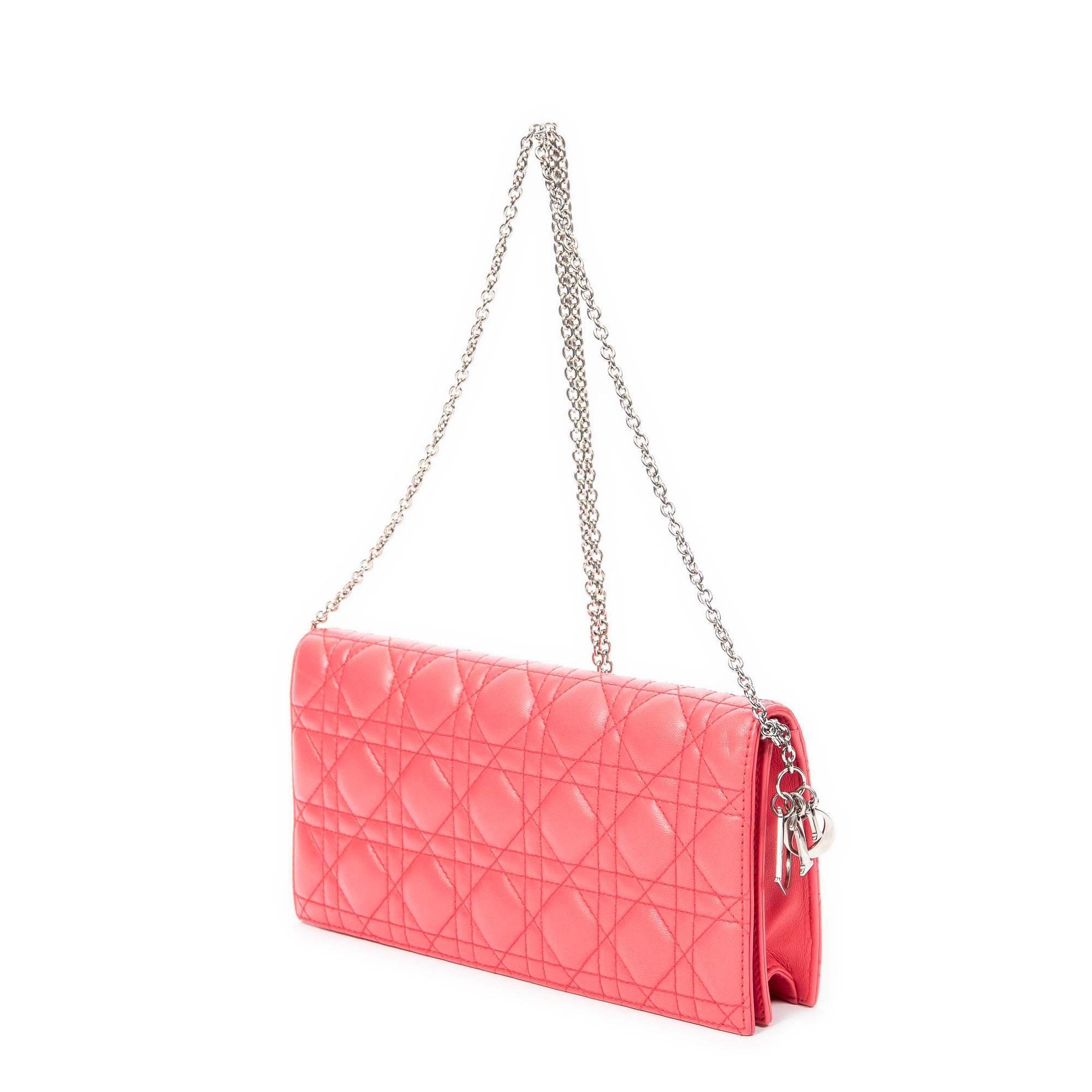 Shoulder Bag Cannage Chain Clutch Fuchsia Pink Cannage Lambskin Leather