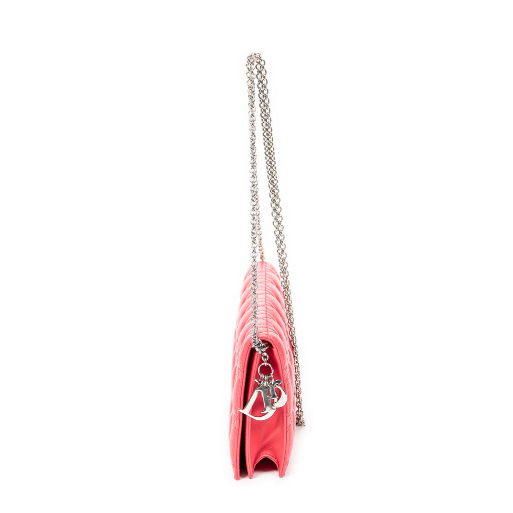 Shoulder Bag Cannage Chain Clutch Fuchsia Pink Cannage Lambskin Leather