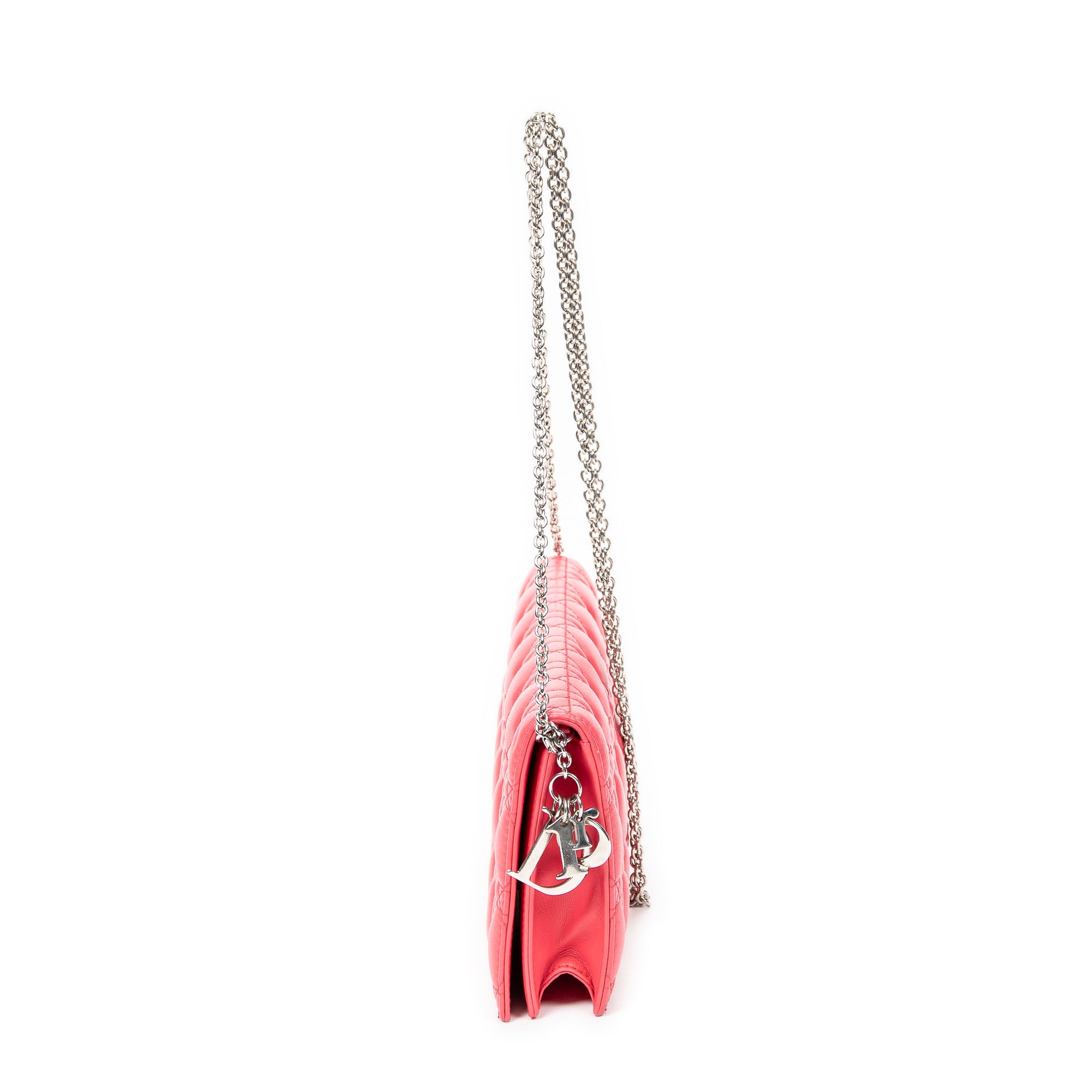 Shoulder Bag Cannage Chain Clutch Fuchsia Pink Cannage Lambskin Leather