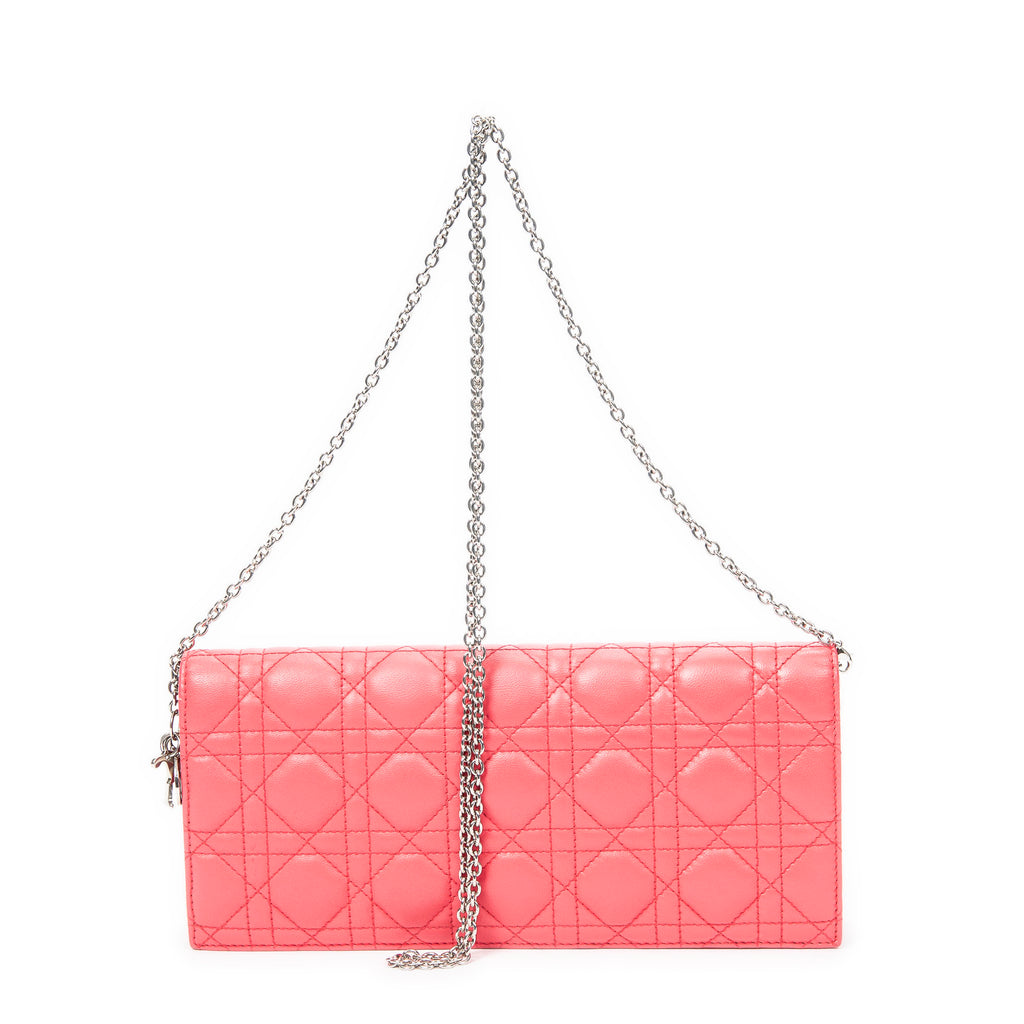 Shoulder Bag Cannage Chain Clutch Fuchsia Pink Cannage Lambskin Leather