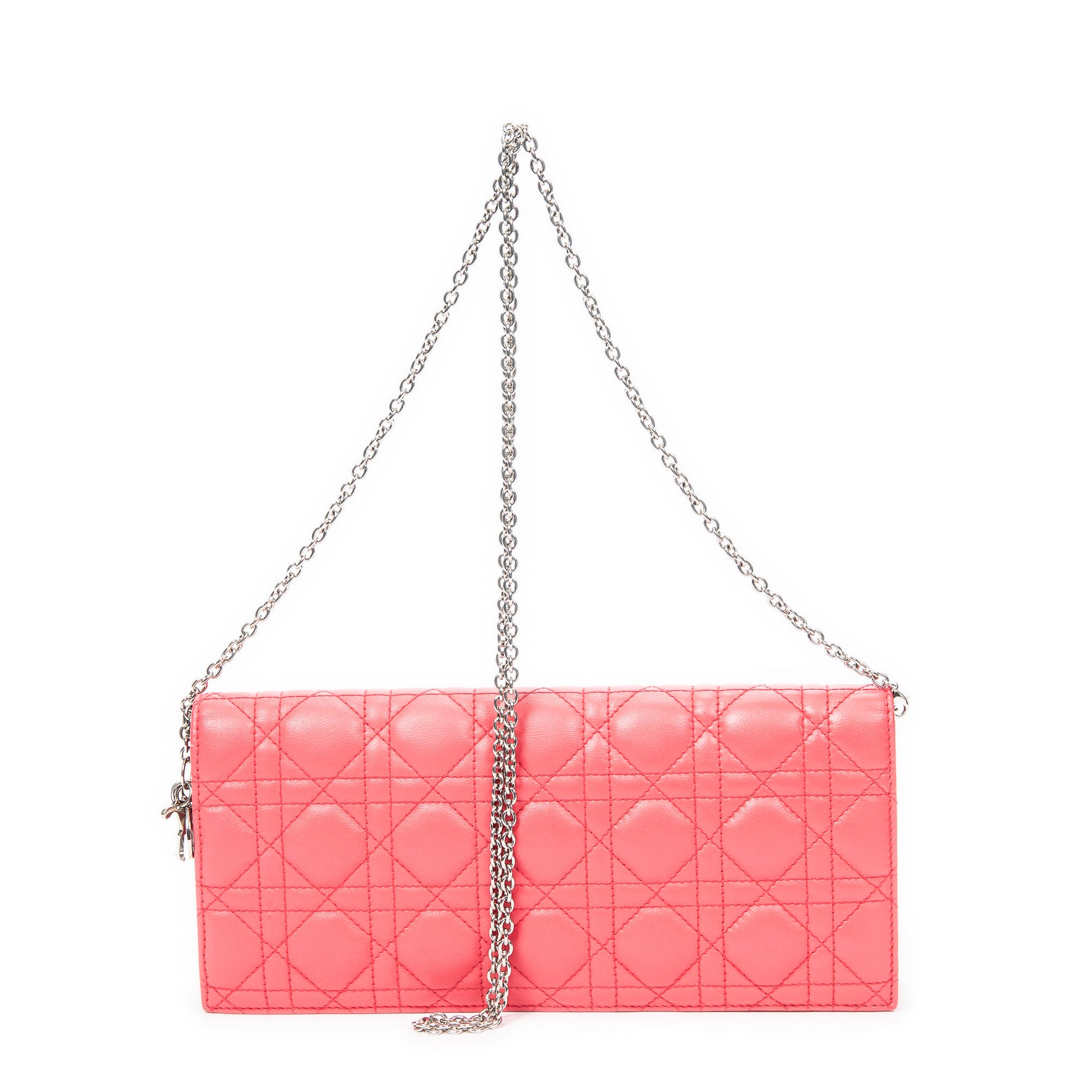 Shoulder Bag Cannage Chain Clutch Fuchsia Pink Cannage Lambskin Leather