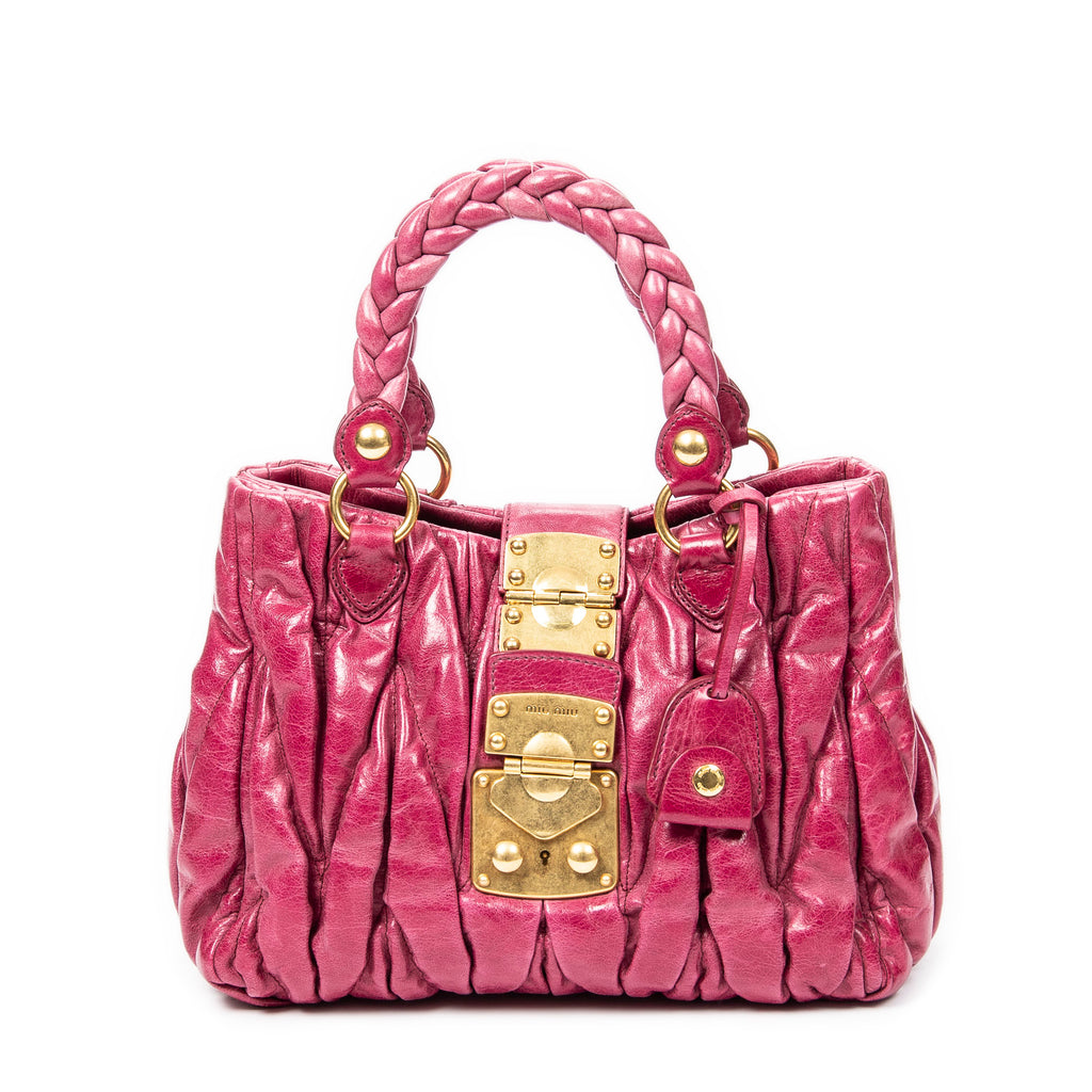 Handbag Bauletto Aperto Fuchsia Pink Matelasse Lux Leather