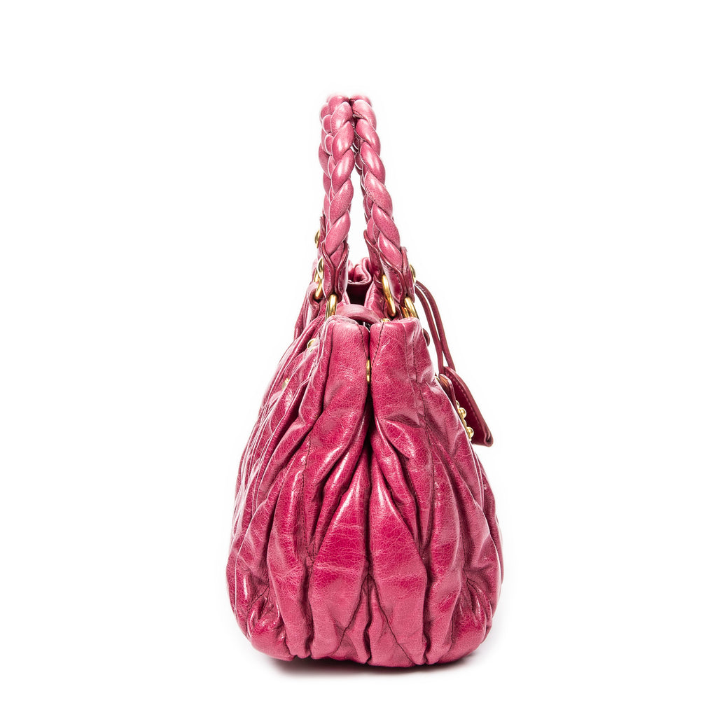 Handbag Bauletto Aperto Fuchsia Pink Matelasse Lux Leather