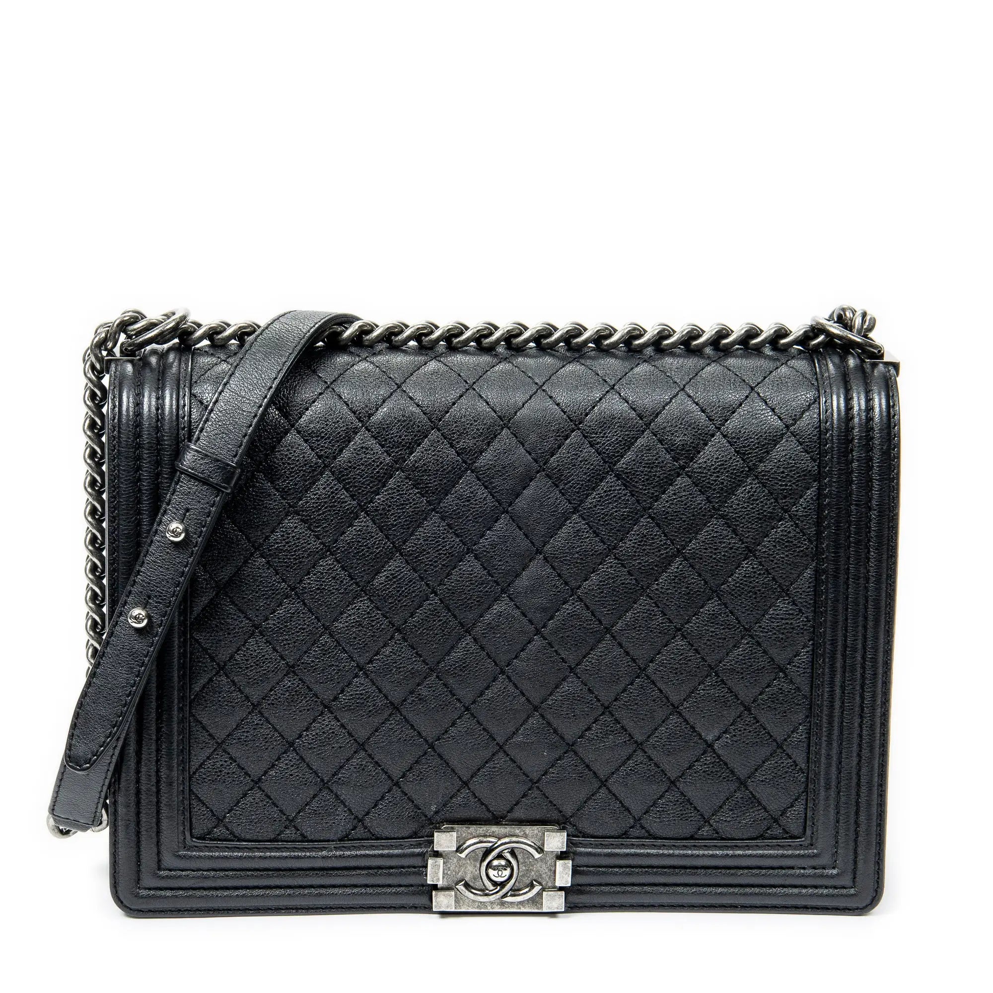Bolso de Hombro Grande Niño Piel de Becerro Acolchada Negra
