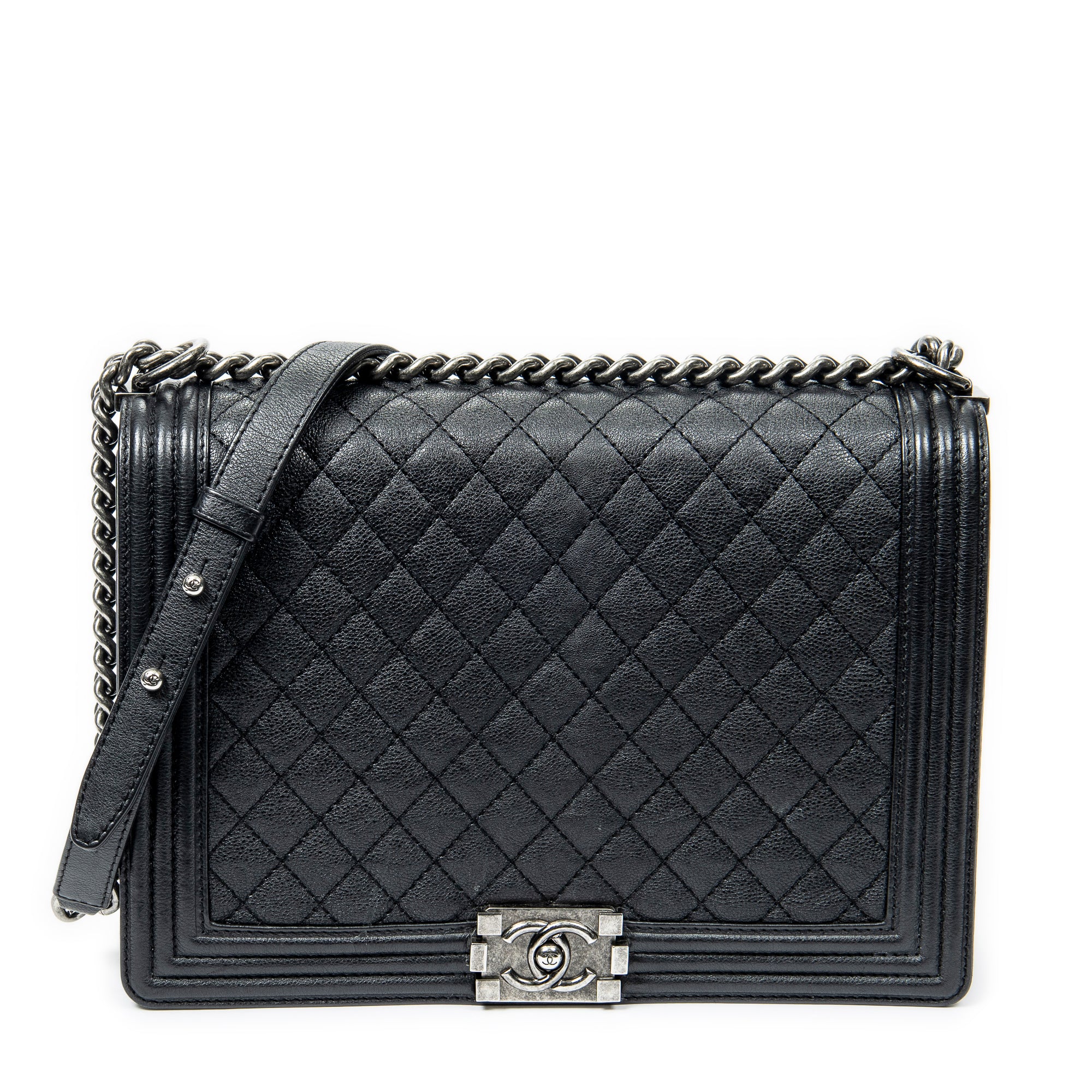 Shoulder Bag Large Boy Black Quilted Calfskin Leather