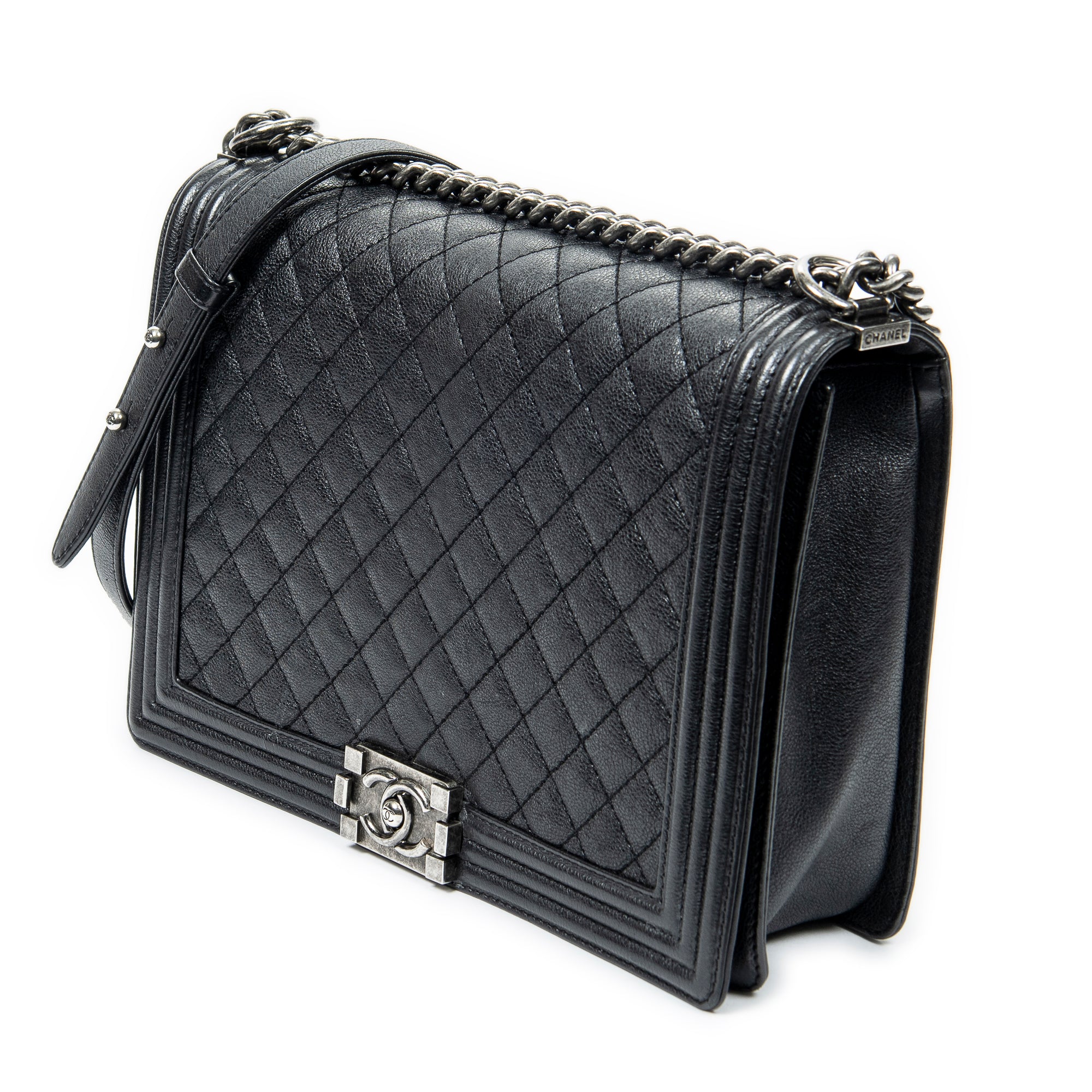 Shoulder Bag Large Boy Black Quilted Calfskin Leather
